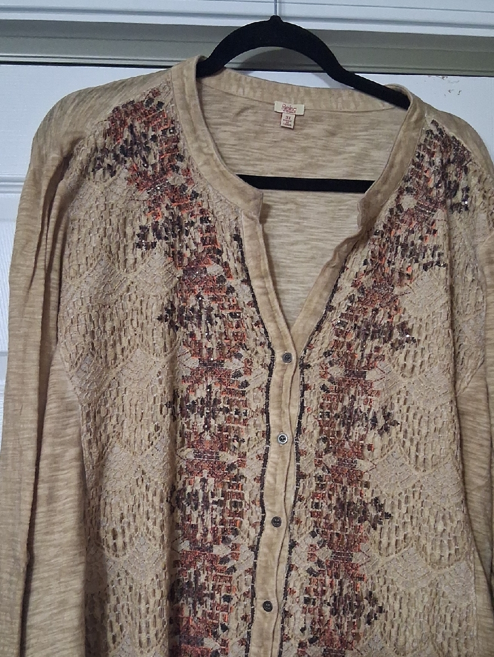 Ariya Beige Lace & Sequin Button-Front Blouse